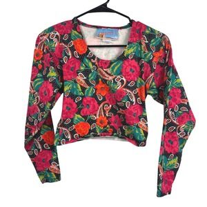 LA ANNEX Vintage Floral Paisley Long Sleeve Crop Top Women's Size Medium
